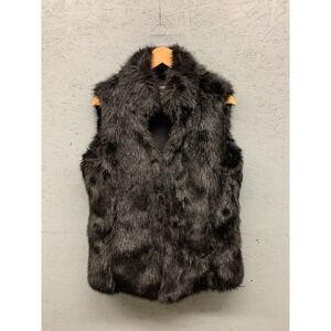 White Black Faux Fur Vest Size L Metallic Accents Open Front by‎ White Black